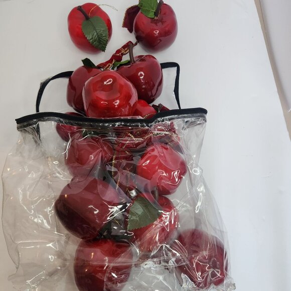 Artificial Shiny Red Apples Christmas Decor Set In Clear Zipper Bag - Picture 1 of 3